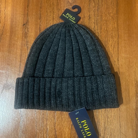 Polo Ralph Lauren Other - Polo Ralph Lauren Men's Wool Blend Ribbed Cuff Beanie Gray Black Pony Hat New
